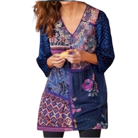 Soft Surroundings v neck multi color floral tunic dress size XL - Picture 3 of 10